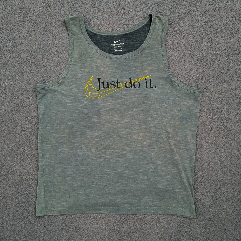 Nike Dri-FIT Just Do It Tank Top Mens Large Green Heathered Sleeveless Shirt